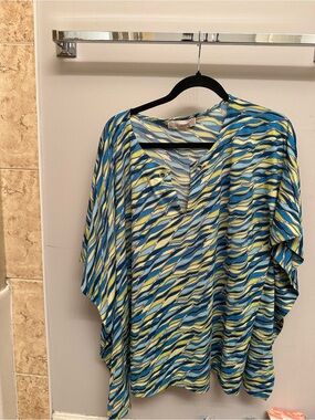 Michael Kors Blue & Yellow Wave-Print Tunic Top